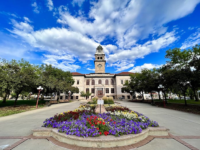 Flowers in front of the Colorado Springs Pioneers Museum