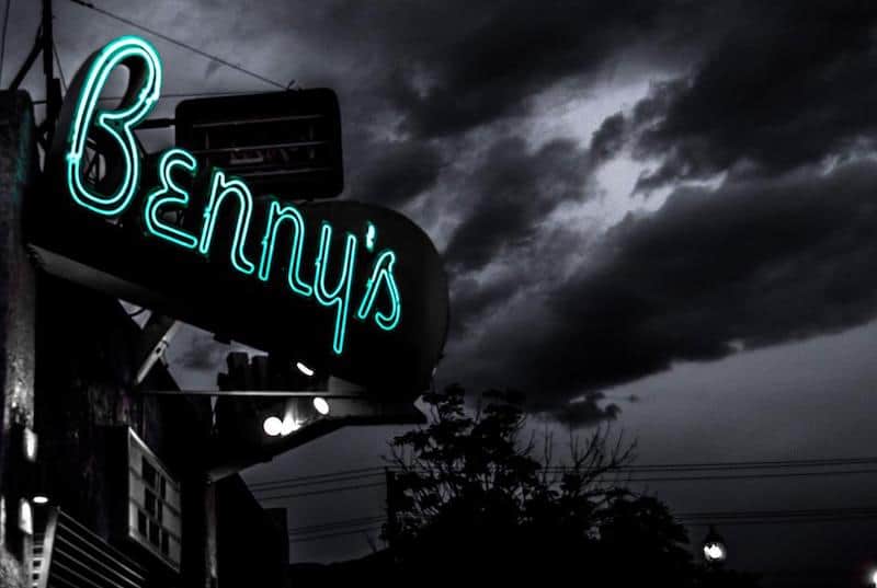 Neon sign at Benny's Lounge, a favorite dive bar in Colorado Springs