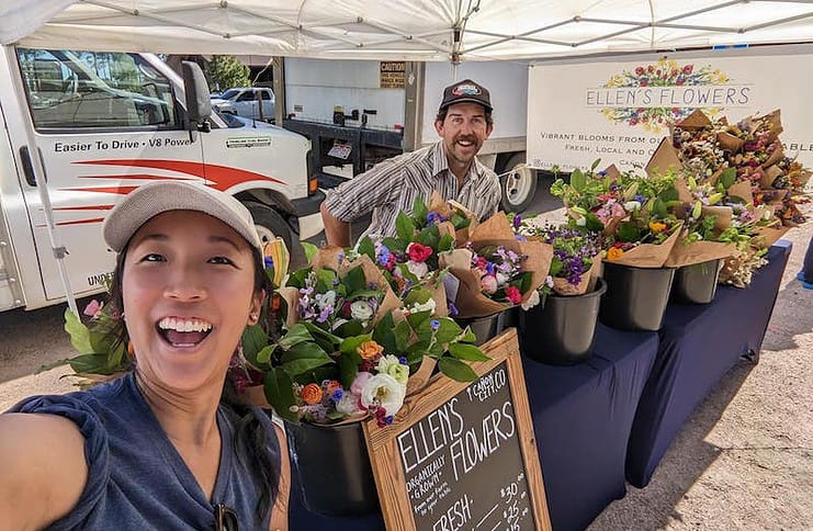 Fresh flowers by Ellen's Flowers at the Backyard Market, a farmers market in Colorado Springs.