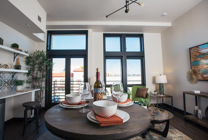 Inside Casa Mundi with high ceilings and private balconies. The new apartment in Colorado Springs is featured on the Urban Living Tour.