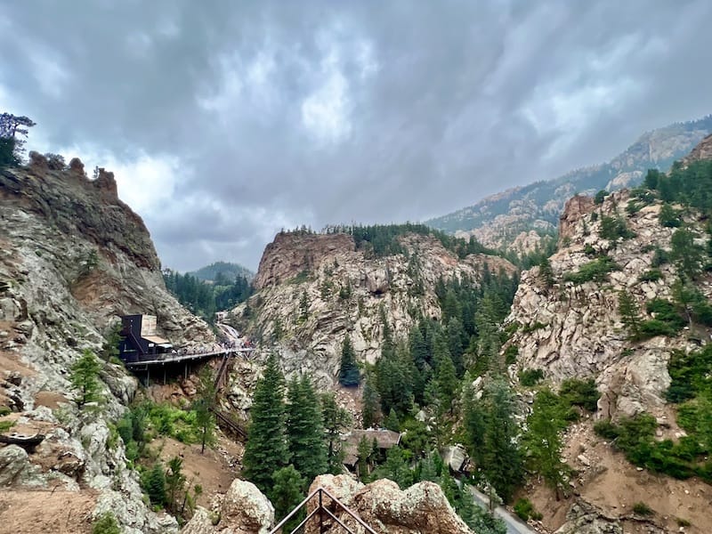 Overlooking Seven Falls from the Broadmoor Soaring Adventure zipline course.