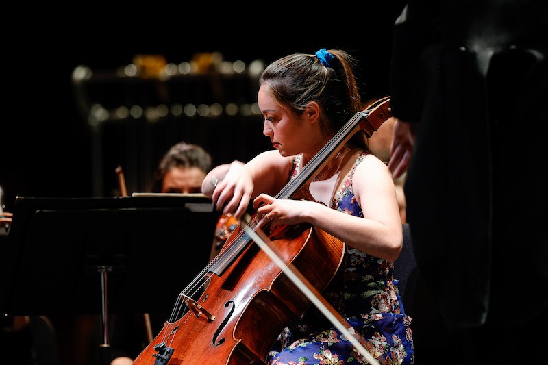 A cellist performs with the Colorado Springs Philharmonic. 