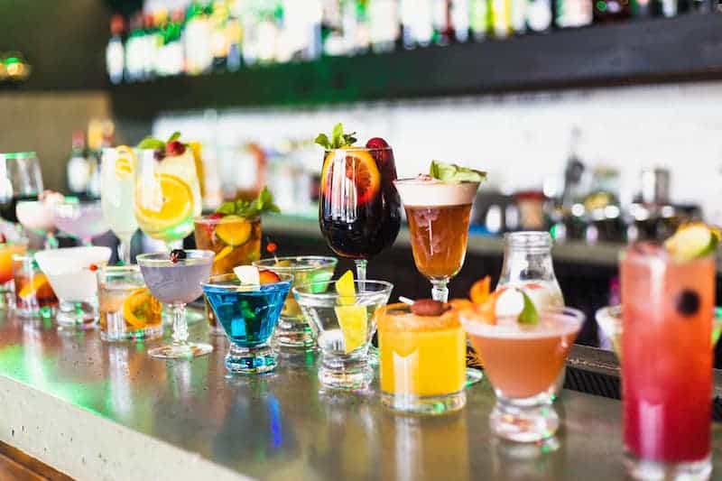 A bar full of mocktails and zero proof cocktails at the Wobbly Olive in Colorado Springs