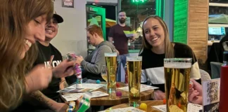 Group of friends having beers at Goat Patch Singo Bingo Night