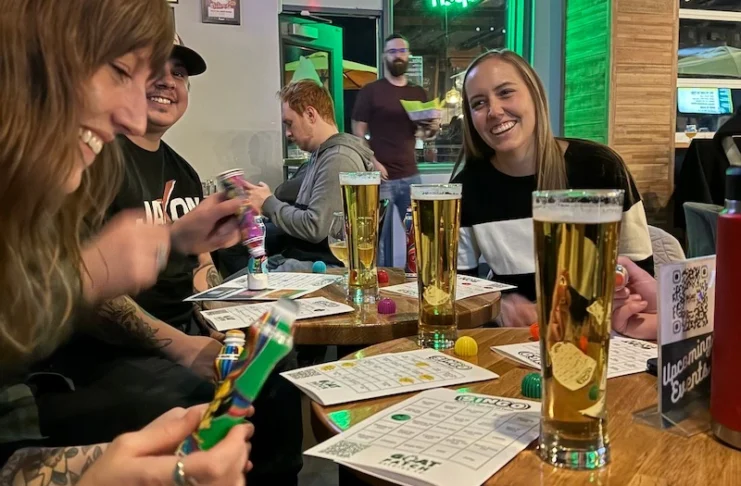Group of friends having beers at Goat Patch Singo Bingo Night