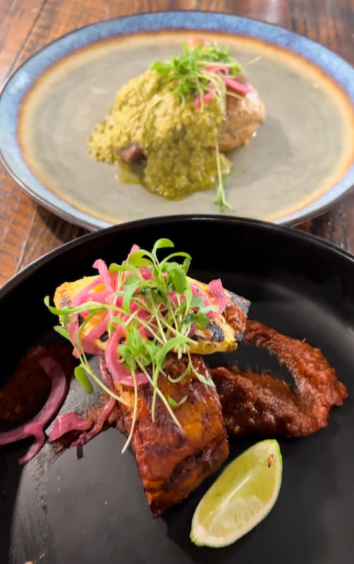 Pork belly al pastor and duck confit at Inefable, a new fine dining Mexican restaurant in Colorado Springs.