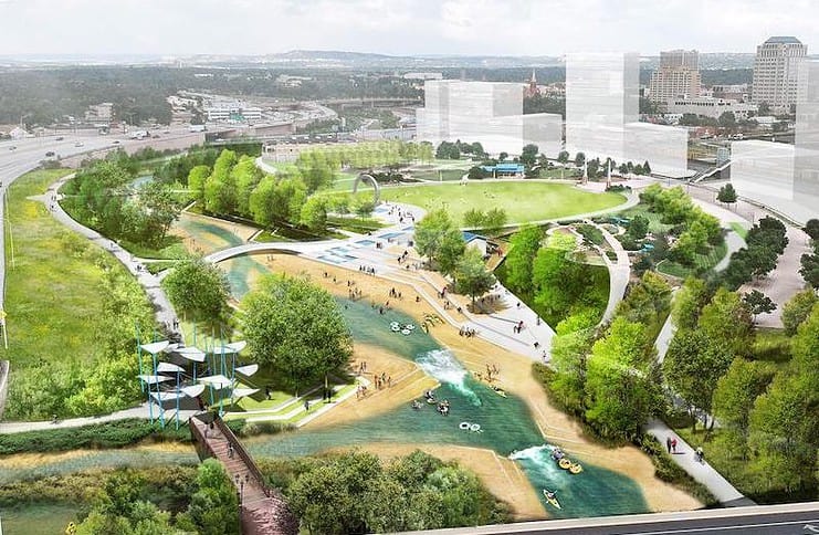 Big ideas rendering of potential revitalization of Fountain Creek and Monument Creek at America the Beautiful Park