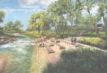 COS Creek Plan Hosts Public Open Houses Artists rendering of new park renovations to create a beach along Monument Creek
