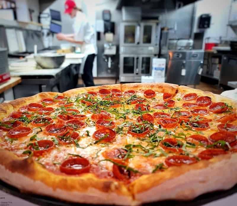 A pepperoni pie fresh out of the oven at Slice420. Photo courtesy of Slice420.