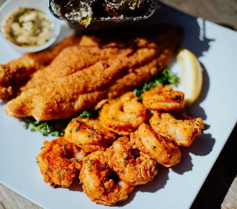 Seafood dish with shrimp and fish at Luchals