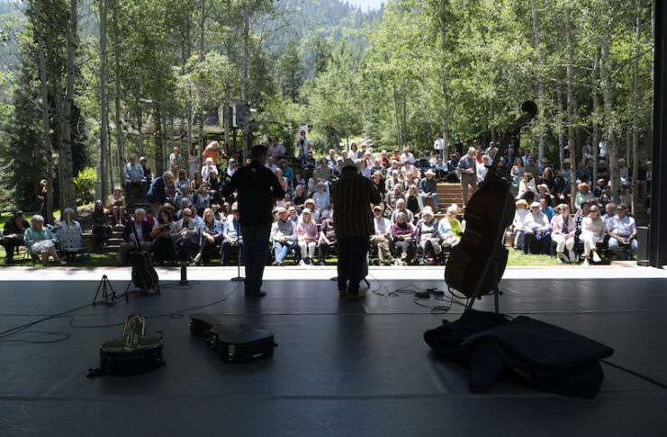 View from backstage at an outdoor concert at the Green Box Arts Festival in Colorado Springs and Green Mountain Falls.
