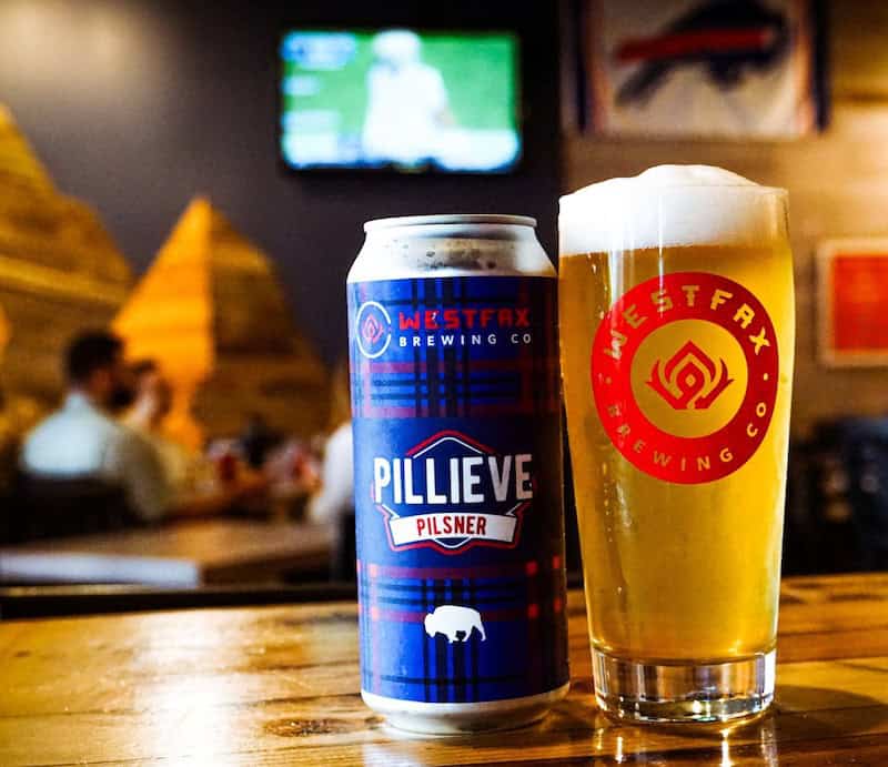 WestFax Brewing Pillieve in a can and glass 