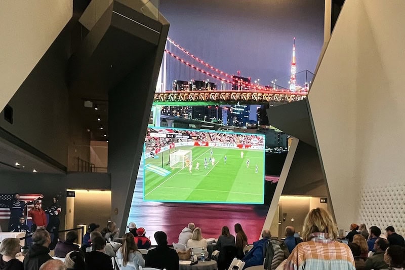 Olympic watch party on the LED wall of the U.S. Olympic & Paralympic Museum