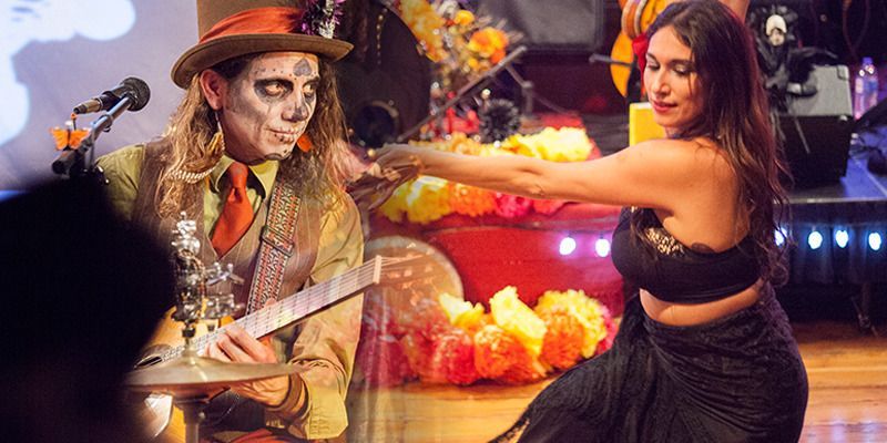 Zombie guitarist and dancer at Noche de los Muertos, a Day of the Dead celebration in Colorado Springs by the Smokebrush Foundation