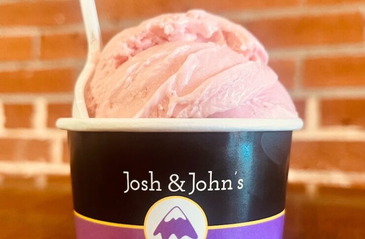 Big pink scoop of Josh and John's Colorado Springs CC collab flavor Tiger Blood