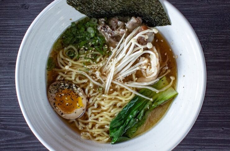 An overhead view of a ramen bowl at Night Ramen, a hot new restaurant for ramen in Colorado Springs