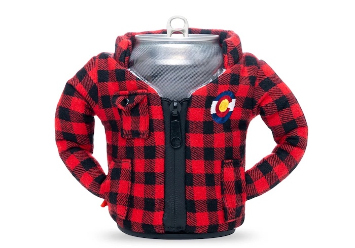 Puffin red flannel can coozy