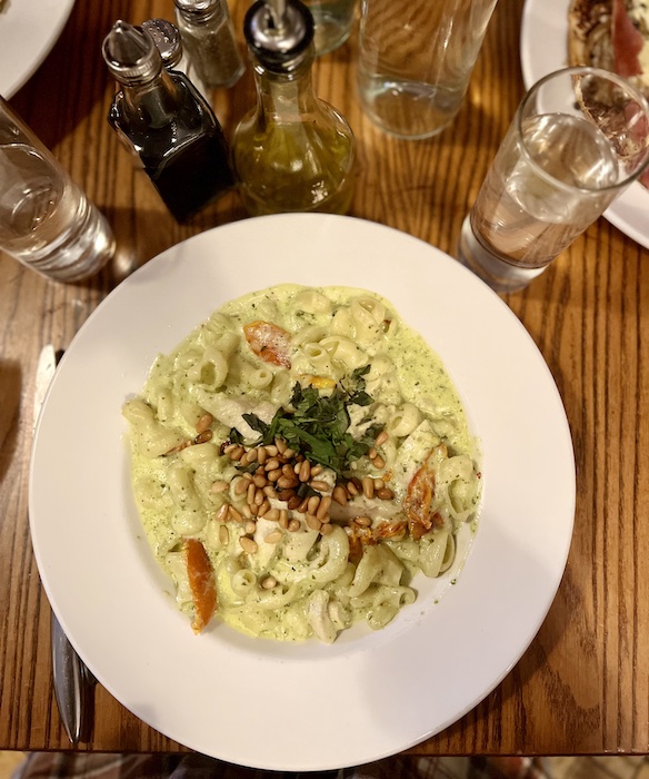 Pesto pasta bowl at Red Gravy, one of the most booked restaurant reservations in Colorado Springs