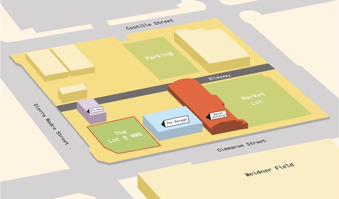 Map of the Lot at Meanwhile Block, a new dedicated gathering place for food trucks downtown in Colorado Springs