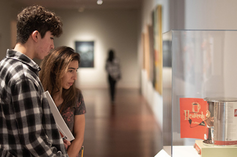 A mother and son admire art in the Colorado Springs Fine Arts Center.
