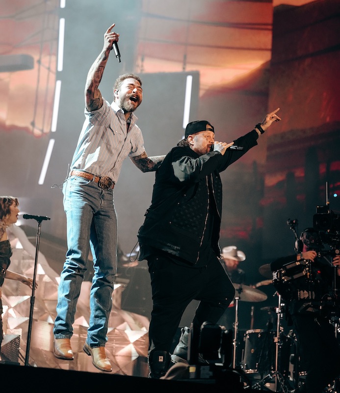 Post Malone and Jelly Roll perform together at Coachella.