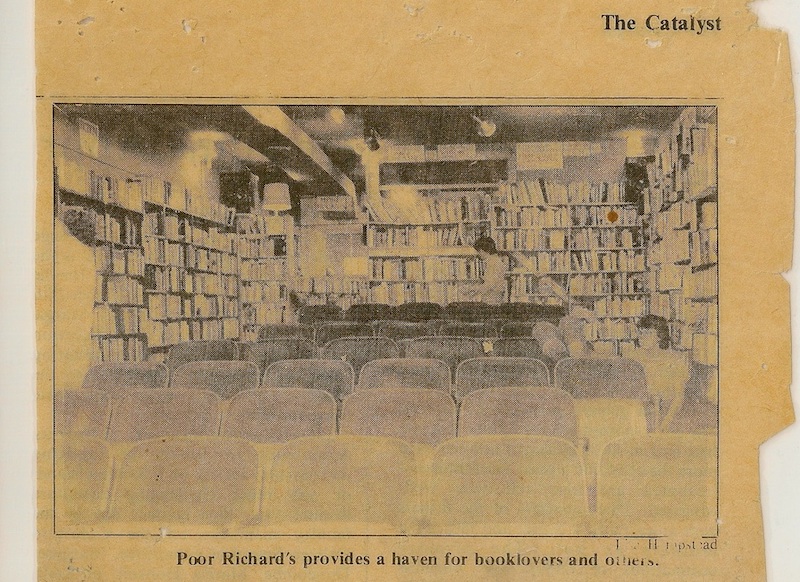 An early newspaper clipping article about Poor Richard's in the Colorado College Catalyst student newspaper.