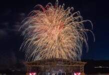 Fireworks over Ford Amphitheater during the Star Spangled Symphony and 4th of July fireworks in Colorado Springs