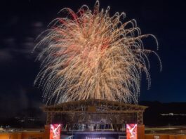 Where to Find Fourth of July Fireworks and Festivals Fireworks over Ford Amphitheater during the Star Spangled Symphony and 4th of July fireworks in Colorado Springs