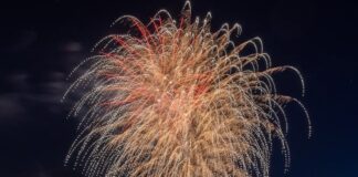 Fireworks over Ford Amphitheater during the Star Spangled Symphony and 4th of July fireworks in Colorado Springs