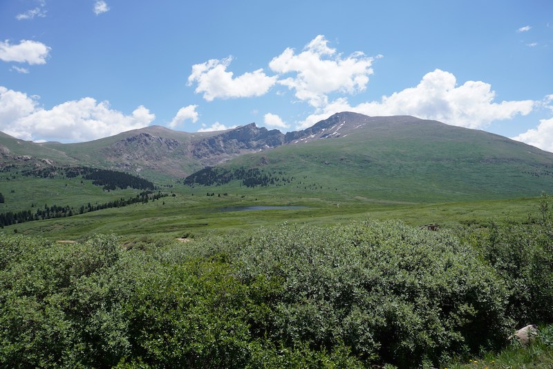 The Mount Bierstadt summit from the trailhead on Guanella Pass.