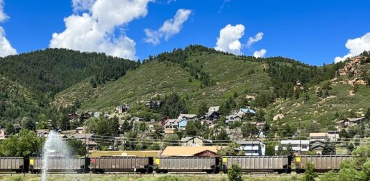 10 Water Activities to Beat the Summer Heat People paddle SUPs and an inflatable swan on Palmer Lake as a train passes by. Mountains line the horizon. It all makes Palmer Lake one of the best lakes in Colorado Springs.