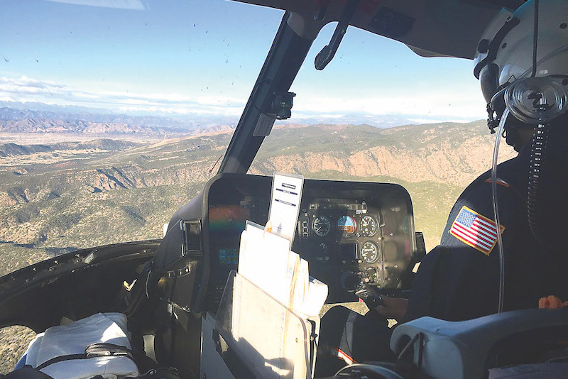 Flight for Life helicopter pilot Shawn McFarland in the cockpit.