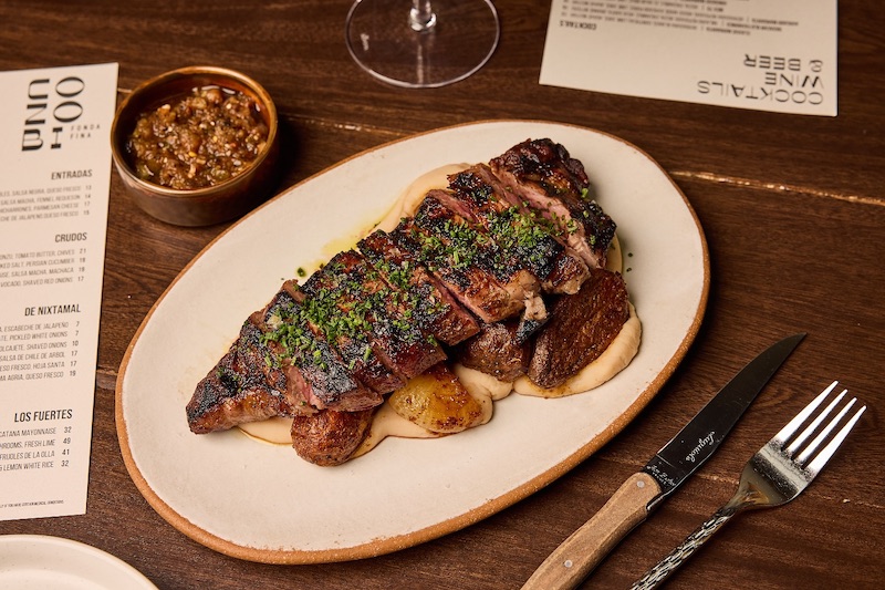 Carne asada at Cozobi Fonda Fina, a Michelin Guide Bib Gourmand restaurant in Denver.