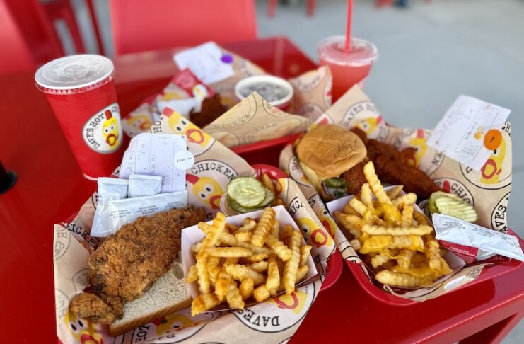 Nashville hot chicken sliders and tenders at Dave's Hot Chicken Colorado Springs.
