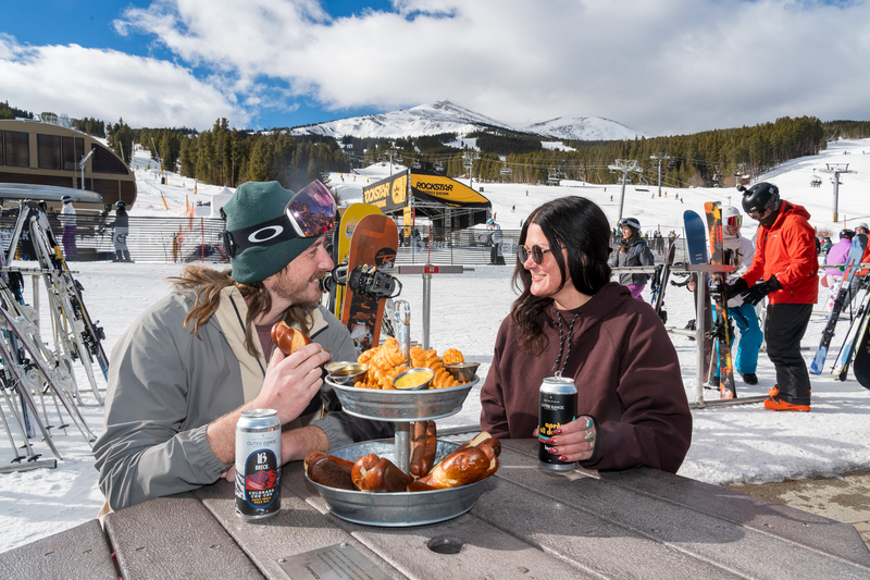 Eating fries and beers slope side at Breckenridge restaurants. 