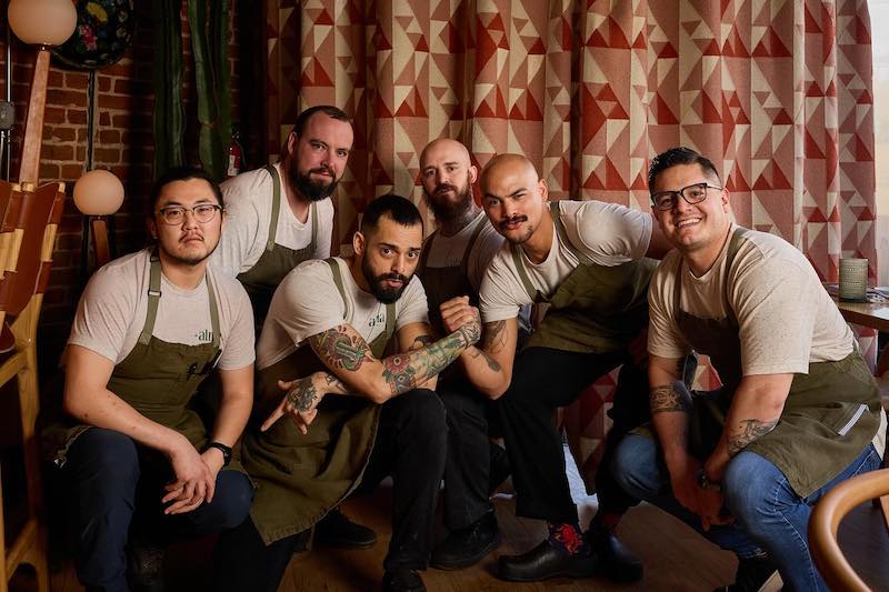 Chef and co-owner Johnny Curiel and staff at Alma Fonda Fina, a Michelin and James Beard Award winning restaurant in Denver. 