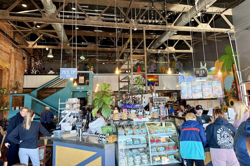 The counter during a busy Saturday at The Exchange, one of the best coffee shops in Colorado Springs.