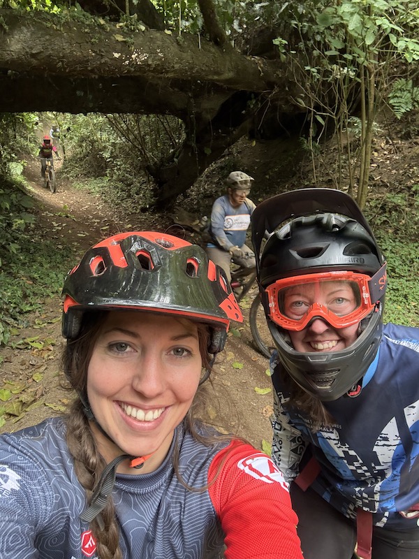 The author and friends ride mountain bikes on the Carmona trails in Guatemala on an Endure Adventures trip. 