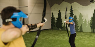 Two archers face off in a game of archery dodgeball at Sherwood Showdown in Colorado Springs.