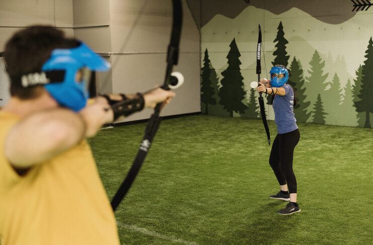 Two archers face off in a game of archery dodgeball at Sherwood Showdown in Colorado Springs.