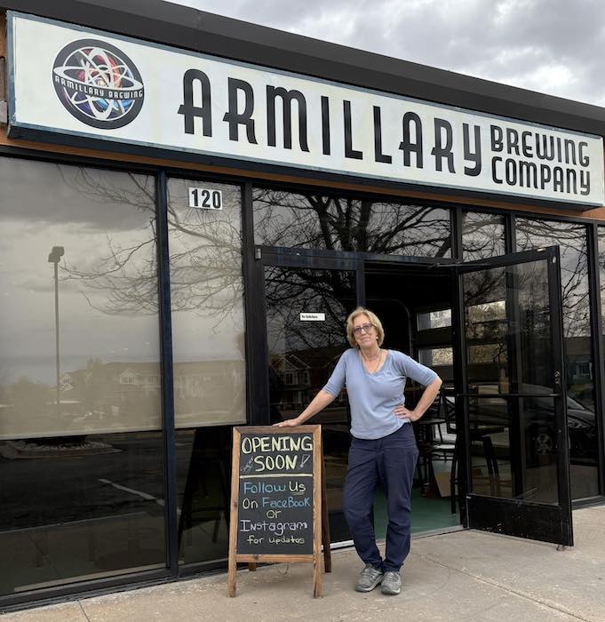 Armillary Brewing Company with an opening soon sign as the brewery prepares to open in Colorado Springs. 