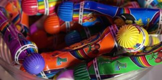 Rainbow colored bingo daubers at Icons, where they host weekly Drag Bingo in Colorado Springs
