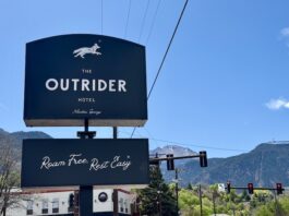 New Outrider Hotel Opening in Manitou Springs The Outrider Hotel sign in Manitou Springs