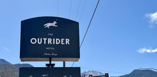 New Outrider Hotel Opening in Manitou Springs The Outrider Hotel sign in Manitou Springs
