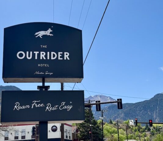 New Outrider Hotel Opening in Manitou Springs The Outrider Hotel sign in Manitou Springs