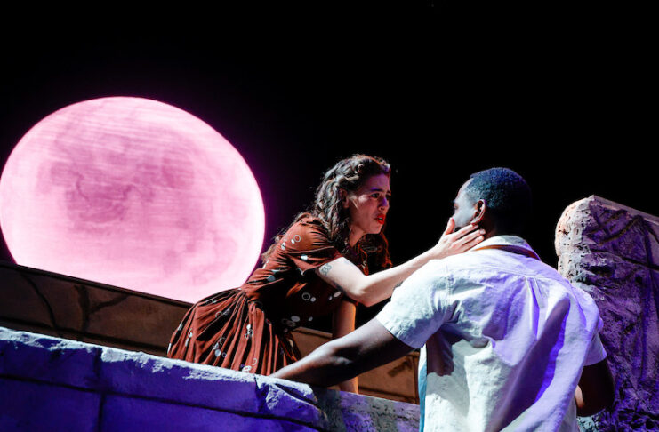 Romeo and Juliet confess their love on the balcony in Theatreworks Romeo and Juliet at the Ent Center in Colorado Springs, 2026.