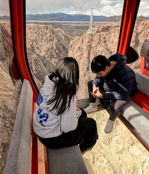 Passengers ride the clear-floored gondola at Royal Gorge Bridge & Park.