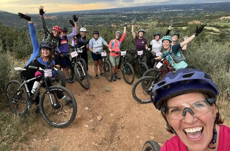 A women's mountain biking group ride with WMBA in Colorado Springs.