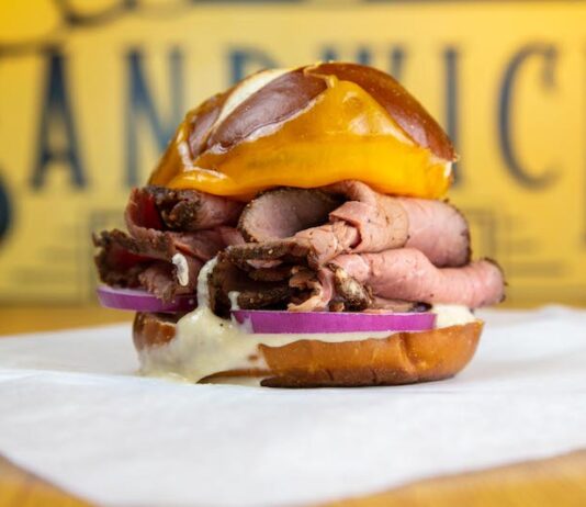 Share the Love, Pass the Mustard at Colonel Mustard’s Sandwich Emporium The London Broil Pretzel Roll sandwich at Colonel Mustard's Sandwich Emporium in Colorado Springs