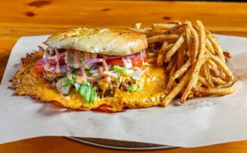 A classic Skirted Heifer cheeseburger, winner of the People's Choice Best Burgers in Colorado Springs.
